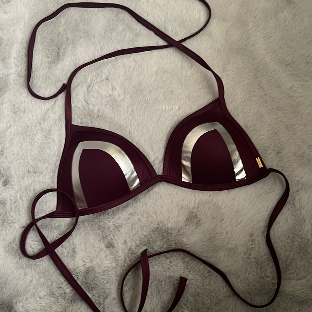 Pink Victoria’s Secret Bikini Top Padded Maroon Silver Tie Back